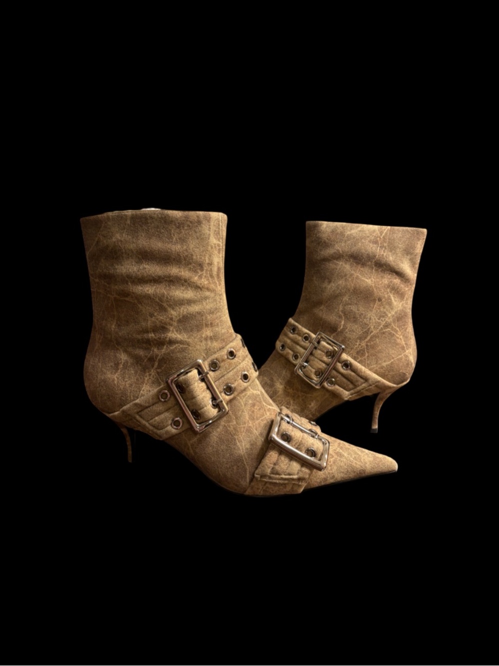 Jeffrey Campbell Up-2-Date Beige Distressed Silver Ankle Boots - Picture 3 of 12